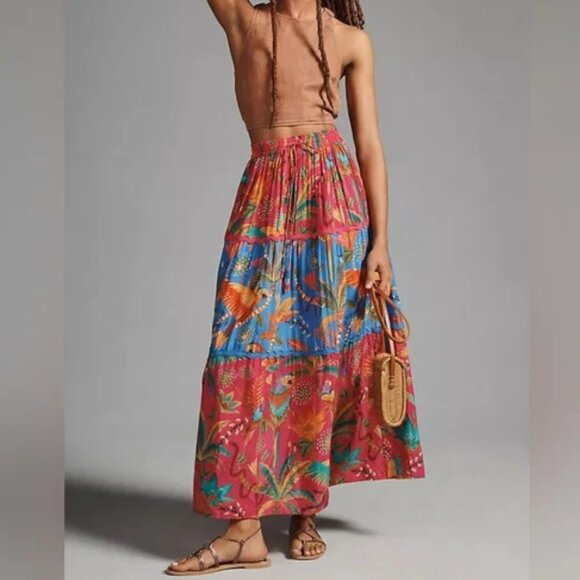 Macaw Party Mix Maxi Skirt by Farm Rio L - Picture 1 of 15